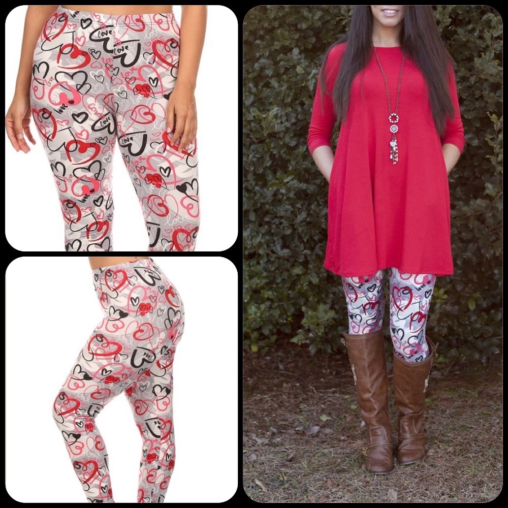 Doodle Graffiti Heart Leggings(Plus Size)